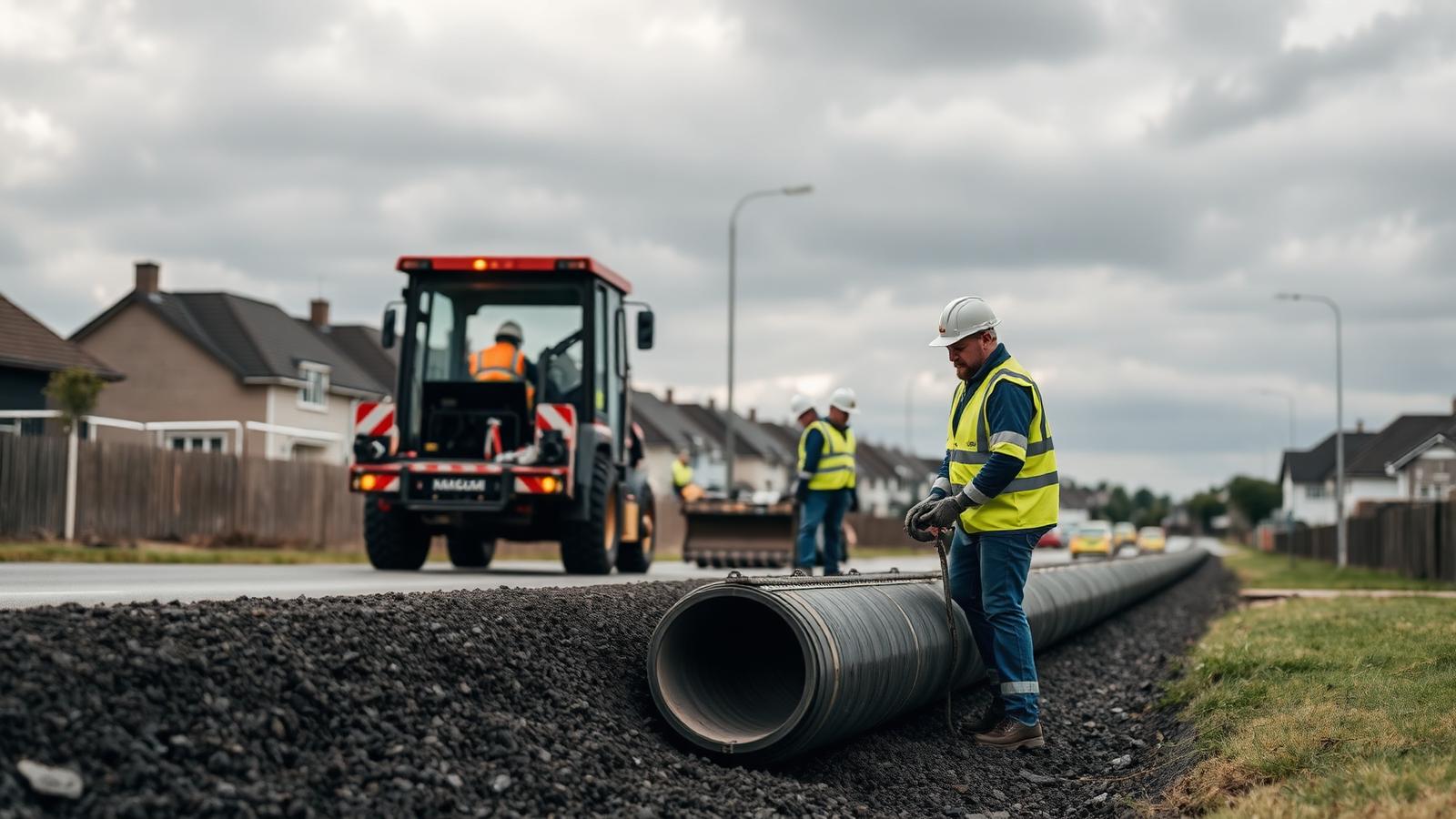 Novara Civil crew working on road and drainage infrastructure