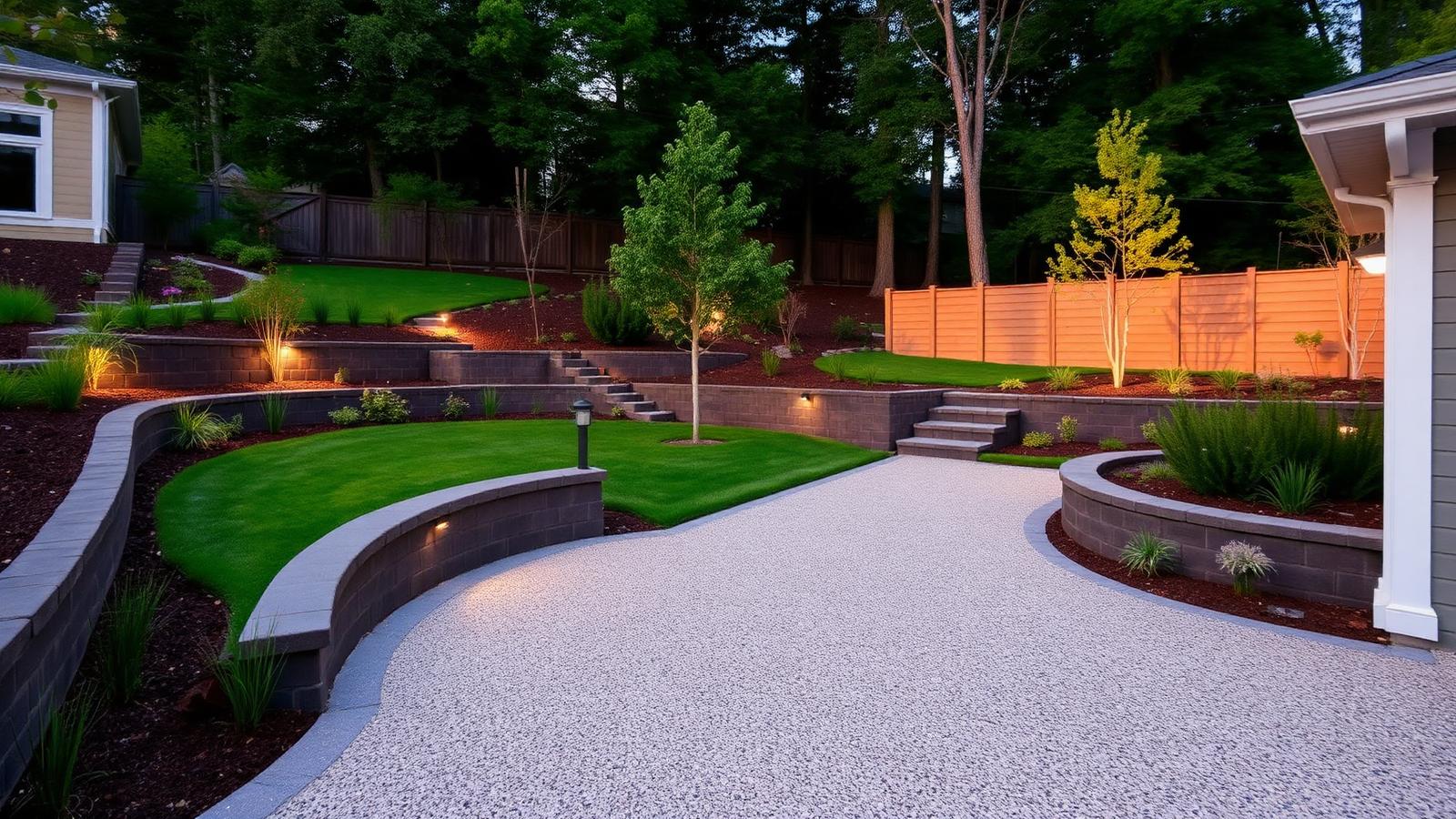 Completed landscaping and retaining wall project by Novara Civil